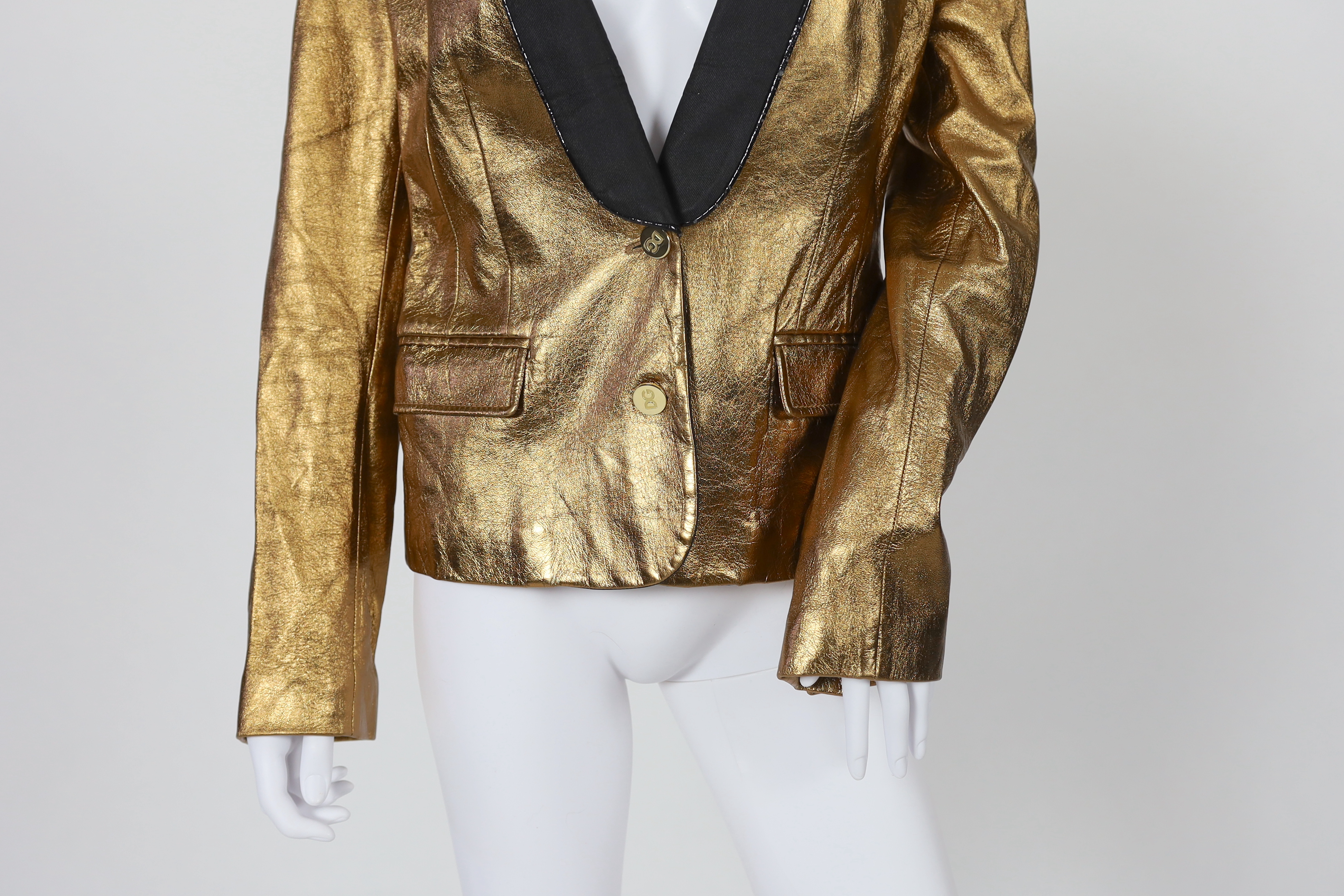 A lady's Dolce & Gabbana gold metallic leather jacket, size 42